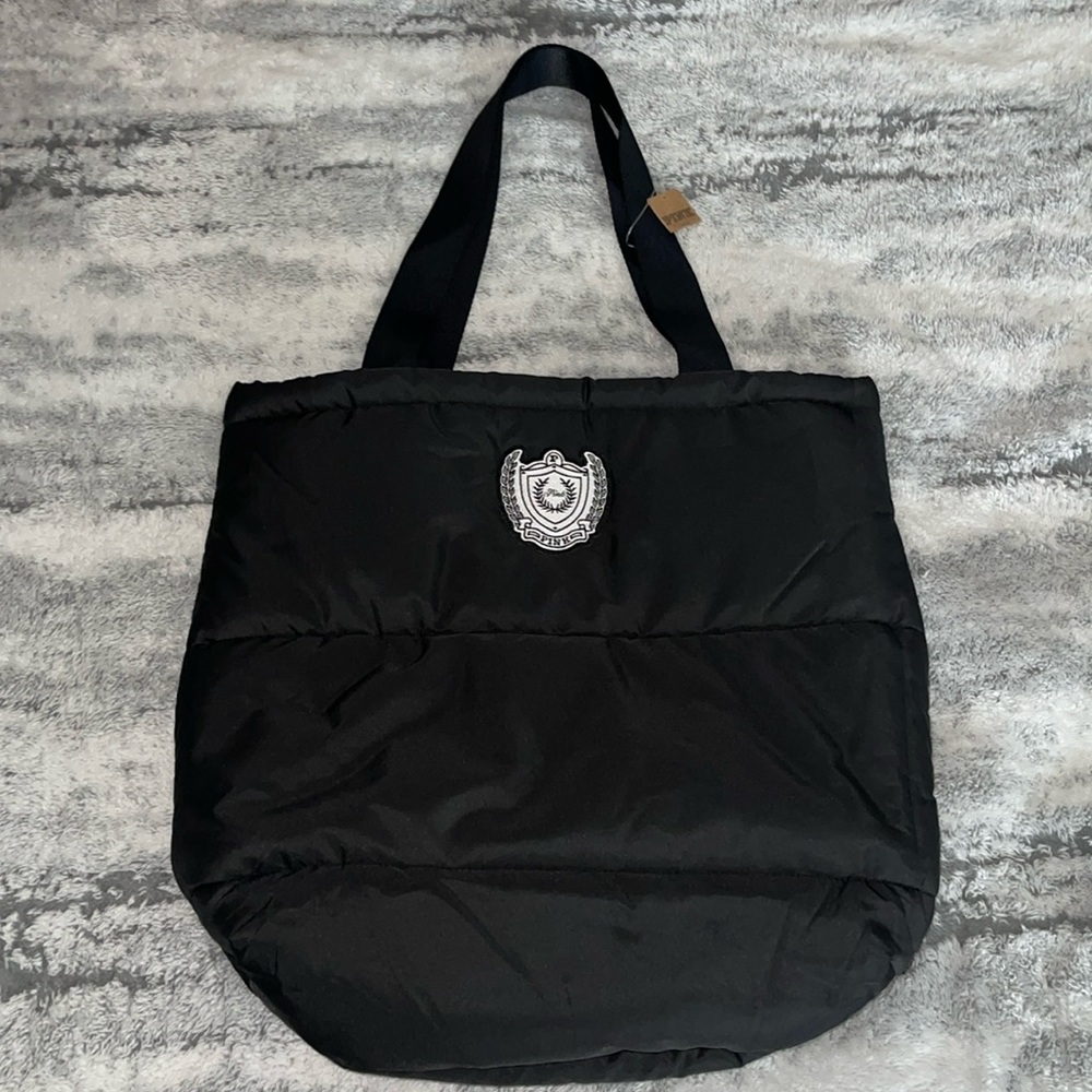Pink Victoria's Secret Black Quilted Tote Bag